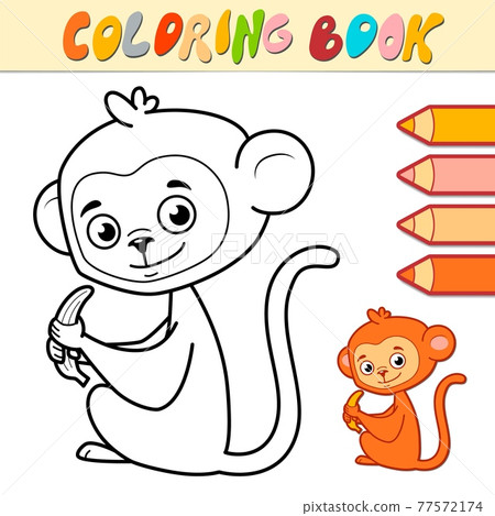 Coloring book or page for kids. Monkey black and white vector 77572174