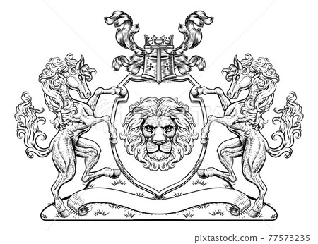 Coat of Arms Crest Horses Lion Family Shield Seal 77573235