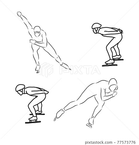 Speed skating, stylized silhouette icon, speed skating, vector sketch illustration 77573776