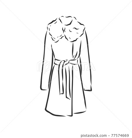Women's coat, Fashion flat sketch. Technical drawing women's coat, vector sketch illustration 77574669