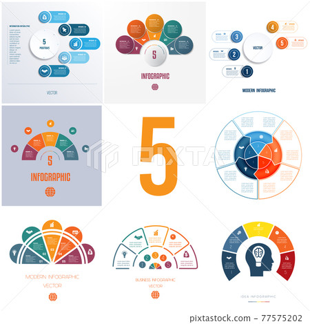 Universal templates elements Infographics conceptual cyclic processes for 5 positions possible to use for workflow, banner, diagram, web designs 77575202