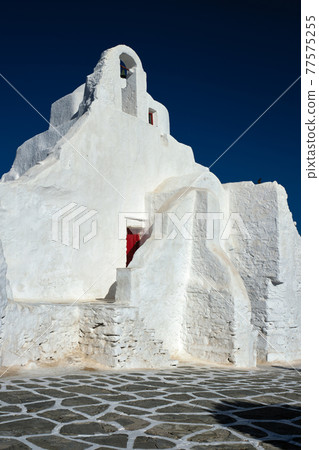 Greek Orthodox Church of Panagia Paraportiani in town of Chora on Mykonos island 77575255