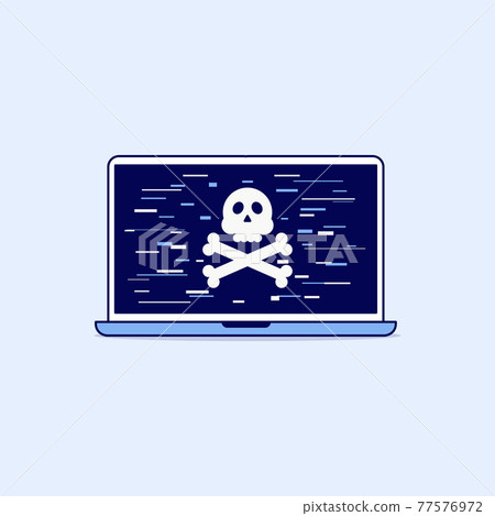 Laptop with skull on the screen line icon design. Laptop with skull on the screen line icon design. 77576972