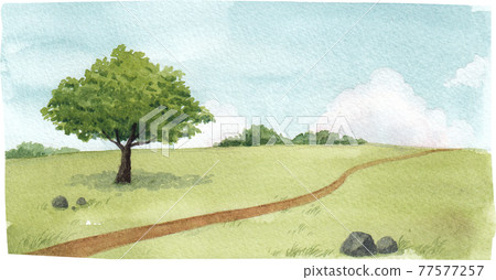 Flowers and landscape decor watercolor 77577257