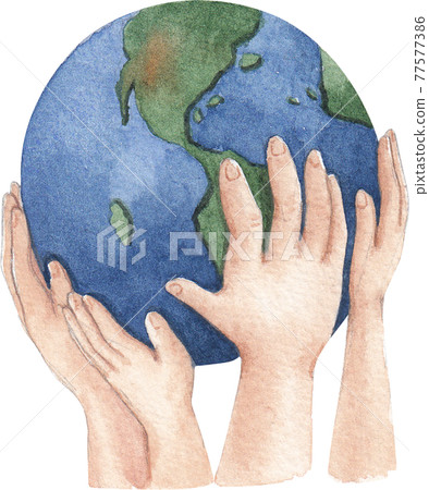 Hand with save the world watercolor 77577386