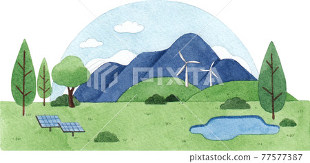 Nature green leaves wirh save the world concept watercolor 77577387