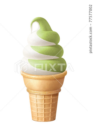 Soft serve ice cream thick roll matcha milk mix illustration real 77577802