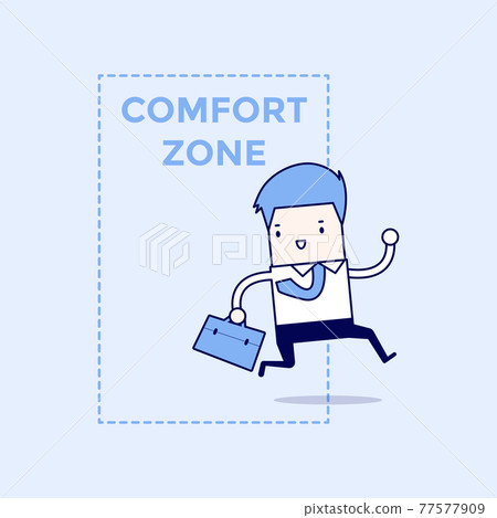 Businessman jumping out of the comfort zone to success. Cartoon character thin line style vector. 77577909