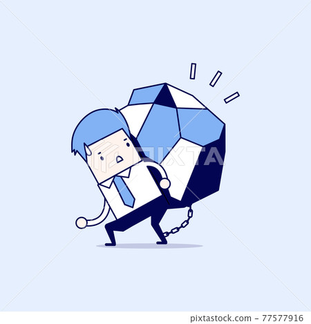 Businessman carrying a big rock. Cartoon character thin line style vector. 77577916
