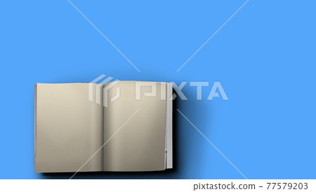 Top view of blank book on blue background. fit for your design element. 77579203