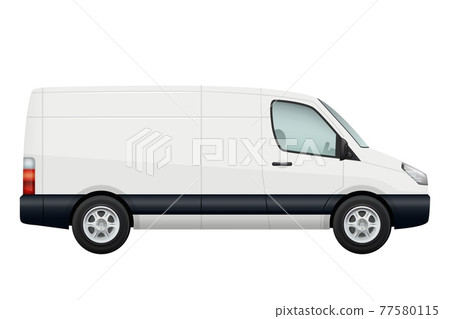 Mini van car. Side view of white minivan isolated on white 77580115