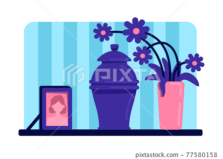 Urn with ashes flat color vector illustration - Stock Illustration