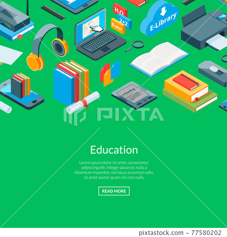 isometric online education icons background - Stock Illustration ...
