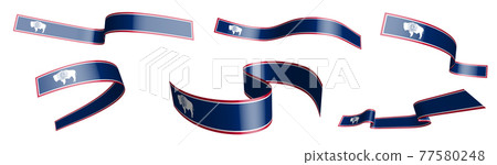 Set of holiday ribbons. Flag of american state of Wyoming waving in wind. Separation into lower and upper layers. Design element. Vector on white background Set of holiday ribbons. Flag of american state of Wyoming waving in wind. Separation into lower and upper layers. Design element. Vector on white background 77580248