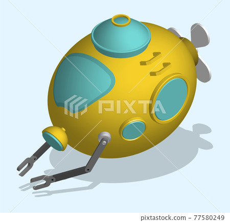 toy bathyscaphe in isometric view isolated on blue background. Children toys and entertainment. Underwater research. Realistic 3D vector 77580249