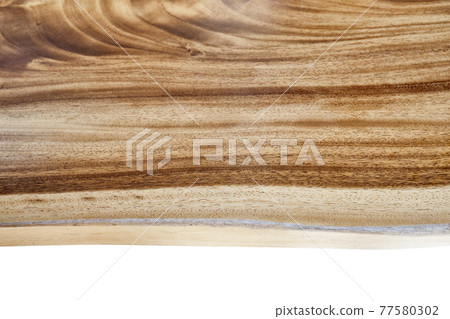 Texture of live edge suar wood slab on white background 77580302