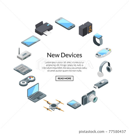 Gadset set label with text. isometric gadgets icons Gadset set label with text. isometric gadgets icons 77580437