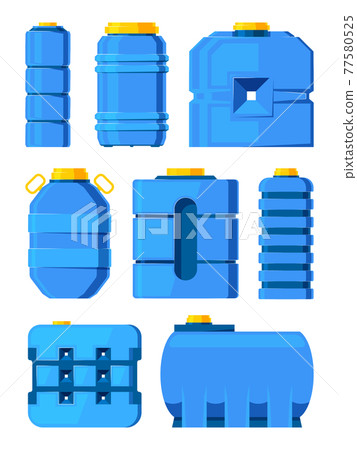 Water barrels. Different water tanks isolated on white Water barrels. Different water tanks isolated on white 77580525