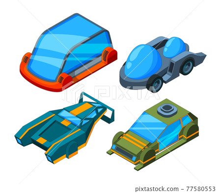 Futuristic isometric cars. 3d low poly futuristic automobiles 77580553