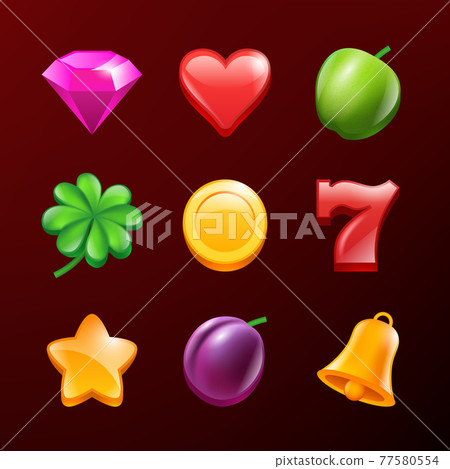Slot machine icons. realistic pictures isolate Slot machine icons. realistic pictures isolate 77580554