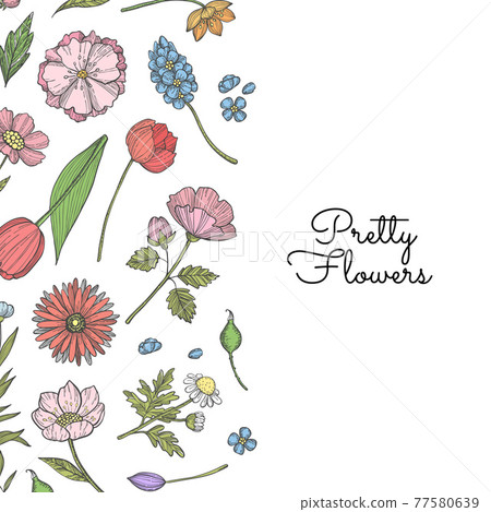 hand drawn flowers background banner illustration - Stock Illustration ...