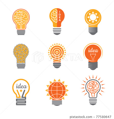 Ideas lamp logo. Electronics light energy bulb bright orange yellow electrician business creative symbols logotypes template Ideas lamp logo. Electronics light energy bulb bright orange yellow electrician business creative symbols logotypes template 77580647