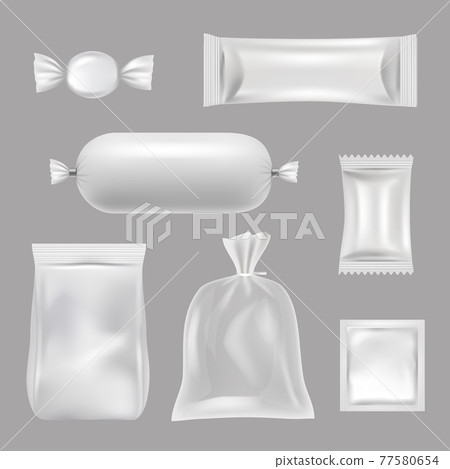 Plastic bags. Polyethylene food packages. realistic pictures 77580654