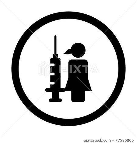 Vaccination icon vector with vaccine injection syringe female person symbol for immunization in a glyph pictogram illustration 77580800