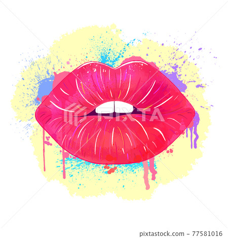 Watercolor red lips Watercolor red lips 77581016