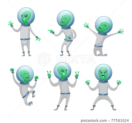 Cartoon aliens in various action poses 77581024