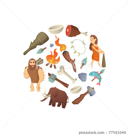 cartoon cavemen in circle shape illustration cartoon cavemen in circle shape illustration 77581049