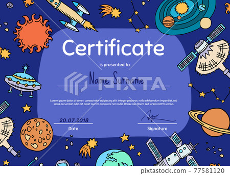 diploma or certificate for children with hand drawn space elements illustration diploma or certificate for children with hand drawn space elements illustration 77581120