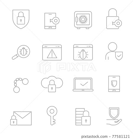 Cyber security symbols. linear pictures set Cyber security symbols. linear pictures set 77581121