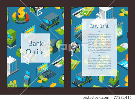 isometric money flow in bank icons card 77581415
