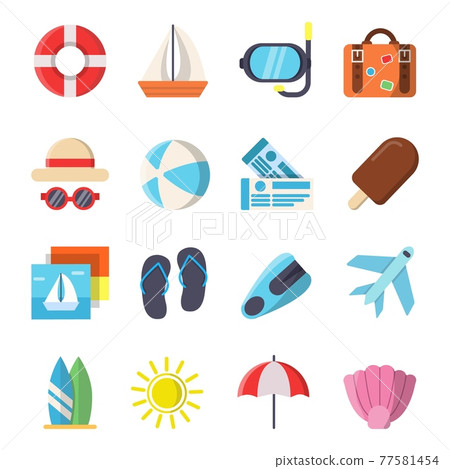 Flat style pictures of summer travel symbols 77581454