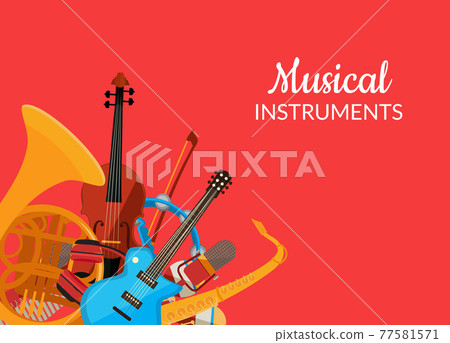 cartoon musical instruments background - Stock Illustration [77581571] -  PIXTA