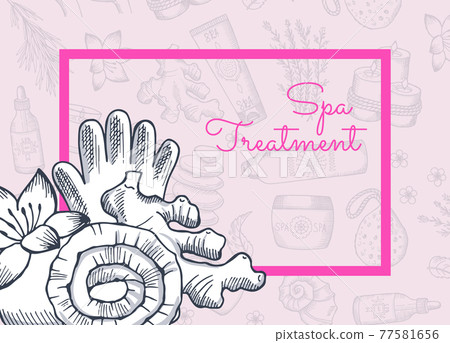 hand drawn spa elements background with place for text illustration 77581656
