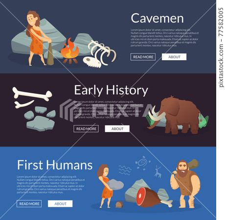 stone age cartoon cavemen banners illustration 77582005