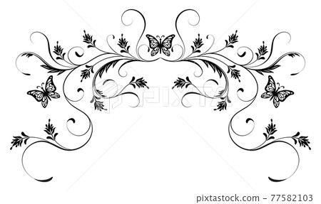 Vintage floral ornament with butterfly for greeting card isolated on white background 77582103