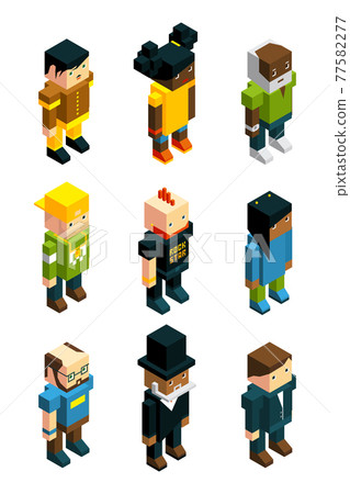 Avatars for 3D games. Isometric low poly people in various clothes Avatars for 3D games. Isometric low poly people in various clothes 77582277
