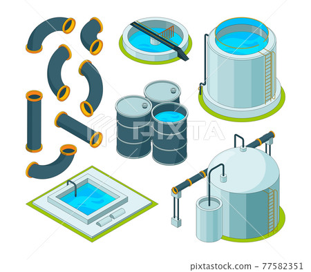 Water purification. Treatment watering cleaning system chemical laboratory isometric icons 77582351