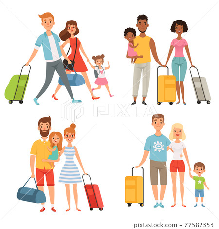 Various characters of happy family at summer travelling Various characters of happy family at summer travelling 77582353