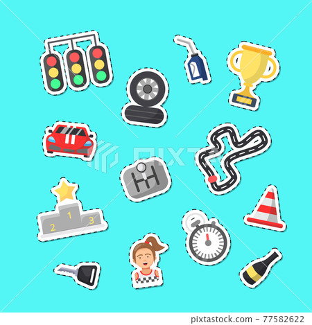 flat car racing icons stickers set illustration - Stock Illustration ...