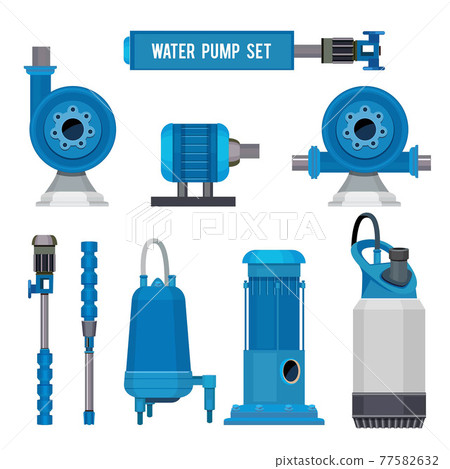 Water pumps. Industrial machinery electronic pump steel systems sewage aqua control station icons Water pumps. Industrial machinery electronic pump steel systems sewage aqua control station icons 77582632