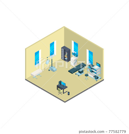 isometric hospital interior with furniture and medical equipment illustration 77582779