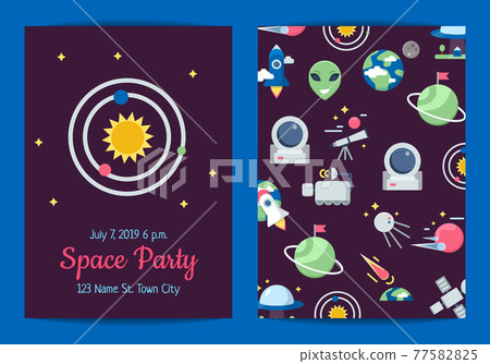 flat space icons party invitation template illustration 77582825