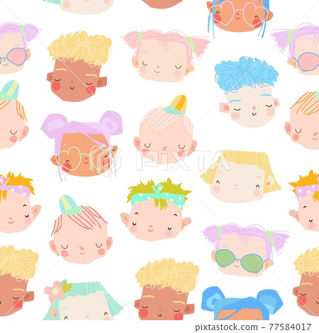 Seamless pattern of kids faces on a white background Seamless pattern of kids faces on a white background 77584017