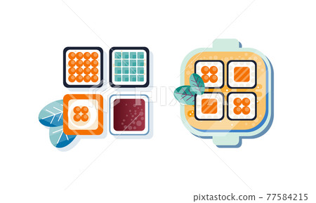 Sushi Roll on Plate Flat Icon Vector Set Sushi Roll on Plate Flat Icon Vector Set 77584215