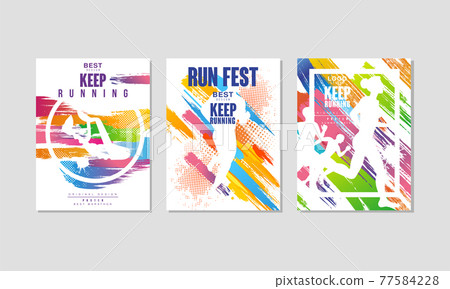 Run Fest Poster for Marathon and Running Competition Vector Set 77584228