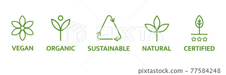 Skincare symbol. Organic and natural cosmetic line icons. Allergen free badges. Beauty product. Gluten and paraben free cosmetic. Non toxic logo. Eco, vegan label. Sensitive skin. Vector illustration Skincare symbol. Organic and natural cosmetic line icons. Allergen free badges. Beauty product. Gluten and paraben free cosmetic. Non toxic logo. Eco, vegan label. Sensitive skin. Vector illustration 77584248
